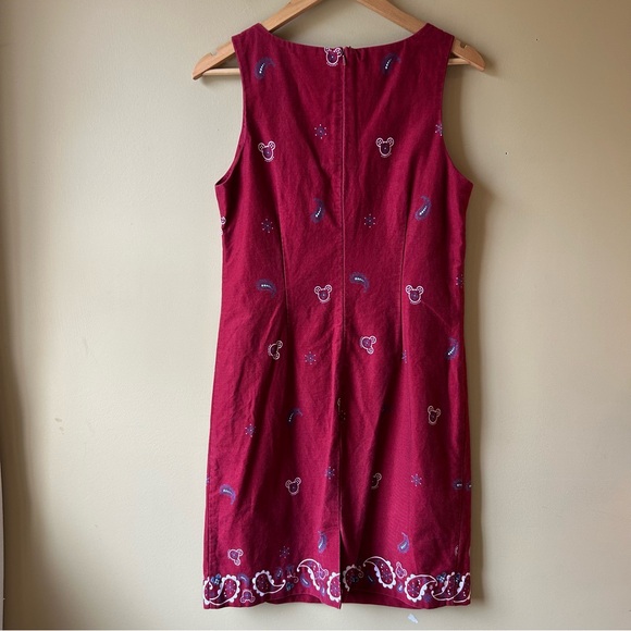 Vintage 90s Disney Store Mickey Mouse Paisley Cotton Shift Dress Red Size Medium - Picture 6 of 12
